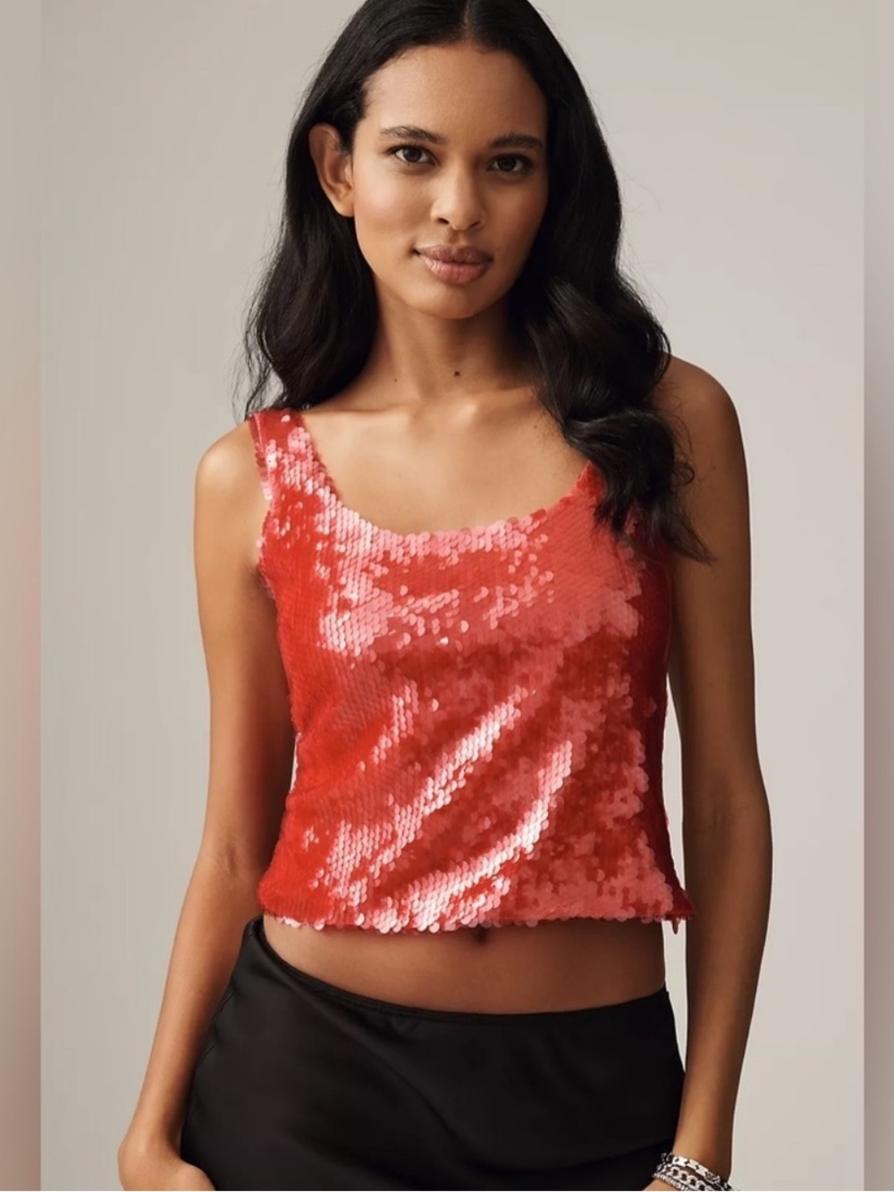 Anthropologie Red Sequin Scoop Neck Camisole